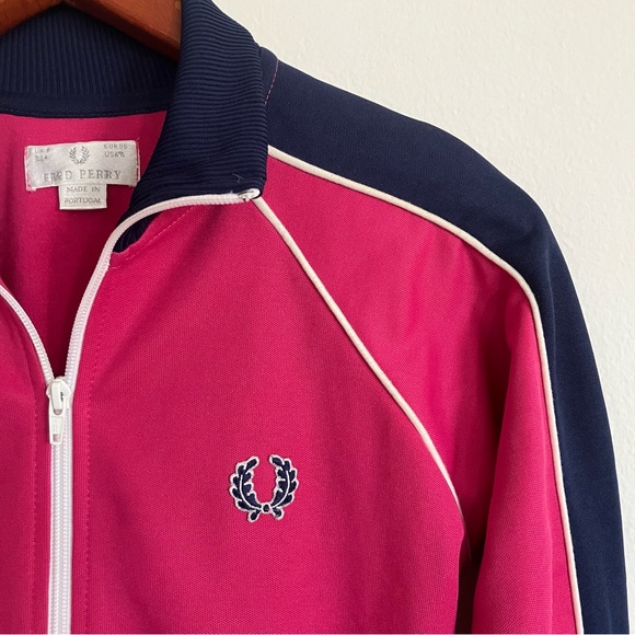Fred Perry Pink Navy Blue Stripe Zip Up Track Jacket  US Size 4 / UK Size 8 - Picture 5 of 9